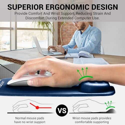 Tukzer Gel Mouse Pad Wrist Rest Memory-Foam Ergonomic Mousepad| Cushion Wrist Support & Pain Relief| Suitable for Gaming, Computer, Laptop, Home & Office Non-Slip Rubber Base (Blue) - Image 4