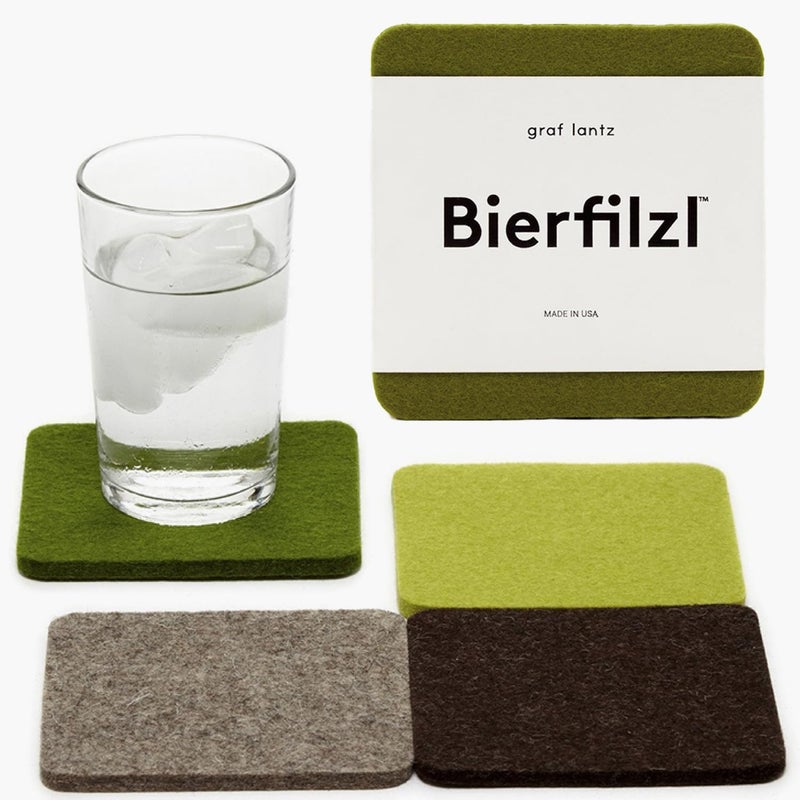 Graf Lantz - Bierfilzl Felt Coasters - Square - 100% Merino Wool - Moisture Wicking - Heat Resistant - Sustainable - Home Decor - Housewarming Gift - 4 Coaster Set - 4"" x 4"" x 5 mm - Forest - Image 1