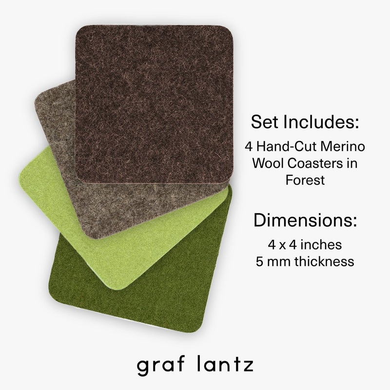 Graf Lantz - Bierfilzl Felt Coasters - Square - 100% Merino Wool - Moisture Wicking - Heat Resistant - Sustainable - Home Decor - Housewarming Gift - 4 Coaster Set - 4"" x 4"" x 5 mm - Forest - Image 4