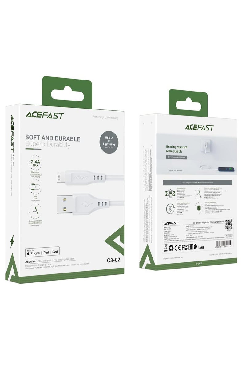 AceFast C3-02 - USB-A To Lightning TPE Charging Data Cable 1.2M , Compatible With iPhone iPad - White - Image 5