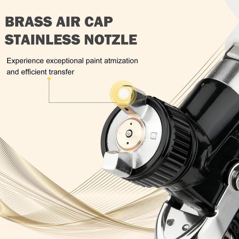 BENTOHKLE Mini HVLP Air Spray Gun with 0.8/1.0 mm Nozzles and 5pcs 200ML Disposable Paint Cups, 125 cc Cup Gravity Feed Air Paint Sprayer Touch UP Spray Gun for Car Furniture Painting, Detail Repair (Black) - Image 3