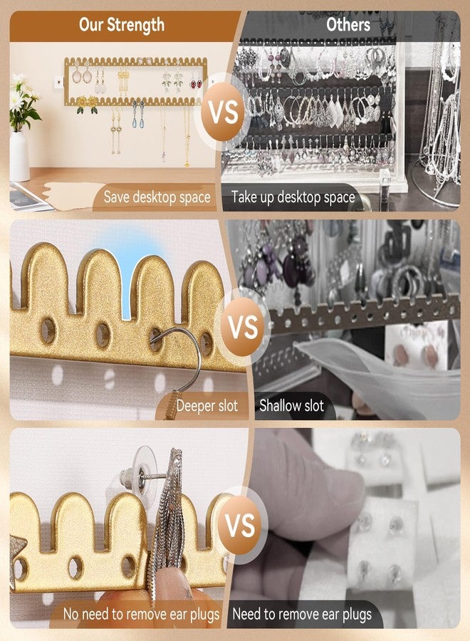 milylove 2 Tier Earring Holder Organizer Wall Mounted,2PCS Metal Earring Display Storage with 96 Holes and 92 Grooves Hanging Jewelry Organizer Tree for Stud/Hoop/Dangle Earrings Necklace（Gold） - Image 4