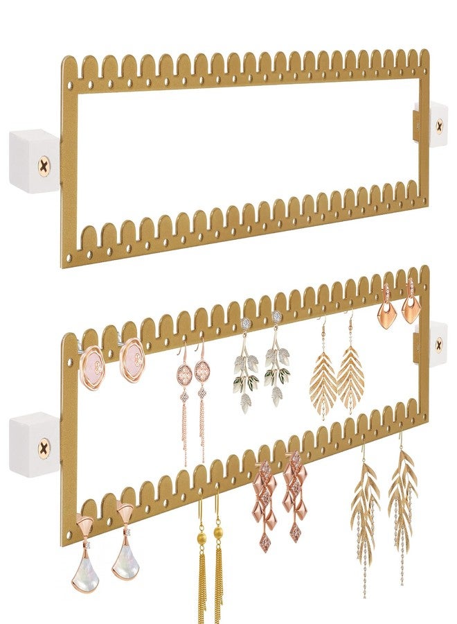 milylove 2 Tier Earring Holder Organizer Wall Mounted,2PCS Metal Earring Display Storage with 96 Holes and 92 Grooves Hanging Jewelry Organizer Tree for Stud/Hoop/Dangle Earrings Necklace（Gold） - Image 1