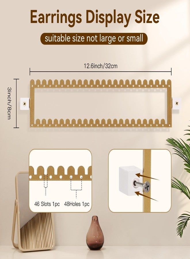 milylove 2 Tier Earring Holder Organizer Wall Mounted,2PCS Metal Earring Display Storage with 96 Holes and 92 Grooves Hanging Jewelry Organizer Tree for Stud/Hoop/Dangle Earrings Necklace（Gold） - Image 3