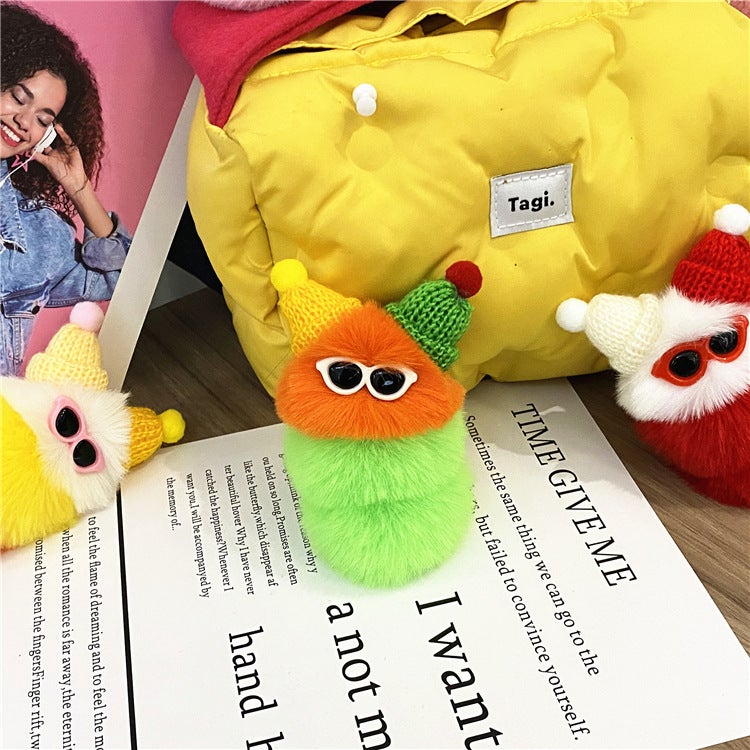 Cute Caterpillar Plush Keychain Cartoon Doll Charm Orange head