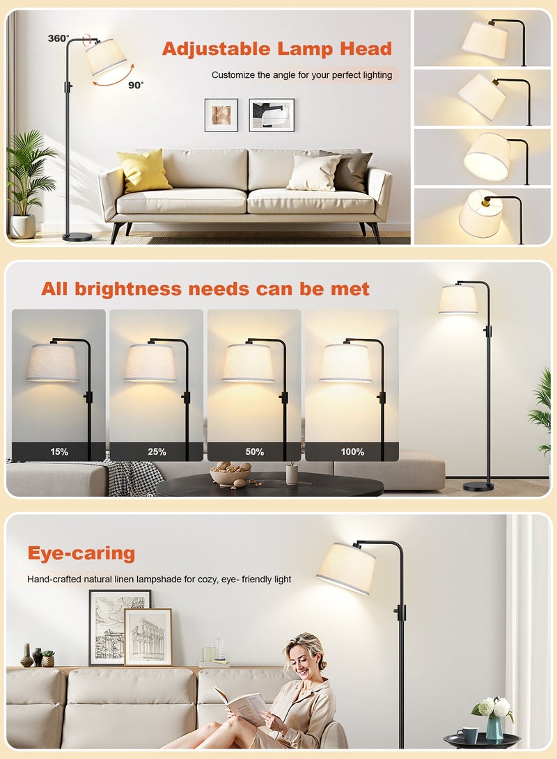 Chillspace Standing Floor Lamp With 12W Led Bulb Metal, 3-Color Adjustable with 6000K Reading Mode, Standing Lamps for Living Room with Adjust Head, Manual Stepless Dimming for Eye Protection in Living Room, Bedroom, Office, 165cm Black - Image 3