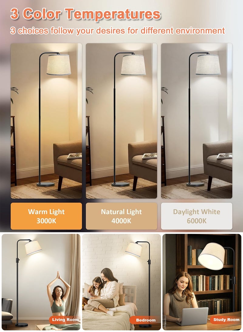 Chillspace Standing Floor Lamp With 12W Led Bulb Metal, 3-Color Adjustable with 6000K Reading Mode, Standing Lamps for Living Room with Adjust Head, Manual Stepless Dimming for Eye Protection in Living Room, Bedroom, Office, 165cm Black - Image 5