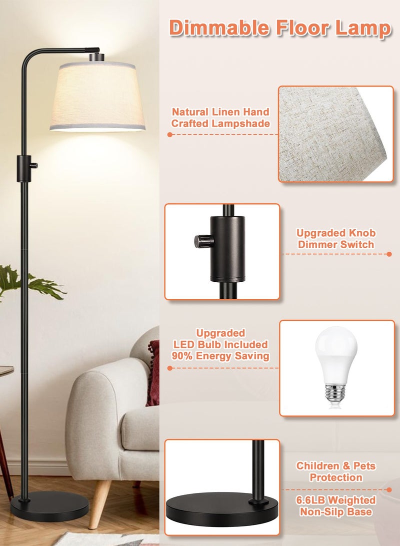 Chillspace Standing Floor Lamp With 12W Led Bulb Metal, 3-Color Adjustable with 6000K Reading Mode, Standing Lamps for Living Room with Adjust Head, Manual Stepless Dimming for Eye Protection in Living Room, Bedroom, Office, 165cm Black - Image 4
