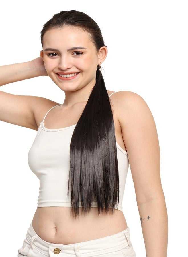 MoonEyes Wrap Around Ponytail Hair Extension, Full Length in 22-24 inch, Clip-In Synthetic Hair, Brown - Image 2
