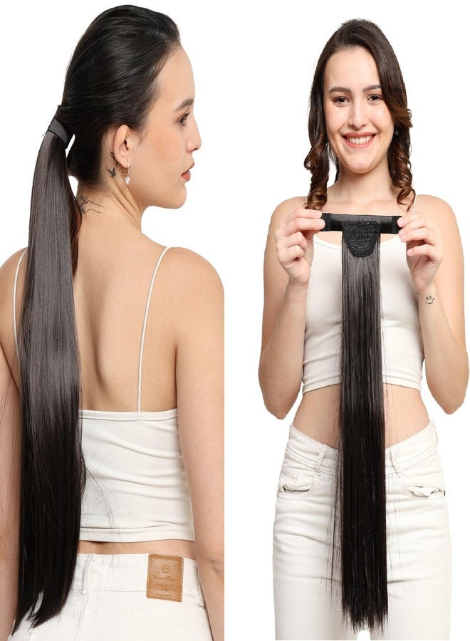 MoonEyes Wrap Around Ponytail Hair Extension, Full Length in 22-24 inch, Clip-In Synthetic Hair, Brown - Image 1