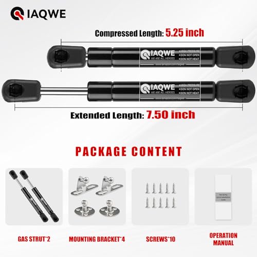 IAQWE C1615046 7.5Inch 40Lb/178N Gas Struts Spring Shocks Lift Support for Lightweight Rv Cabinet Door Storage Toolbox Toy Box Sentry Safe Lid 2PCS by IAQWE - Image 2