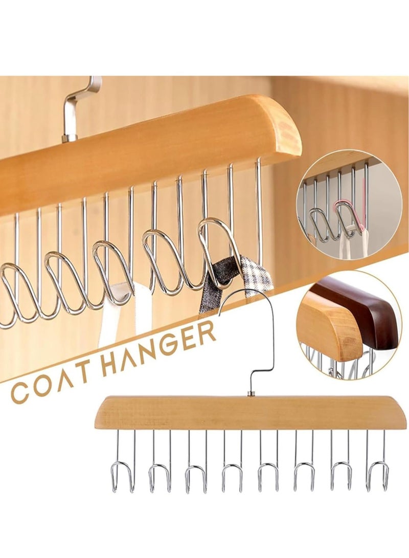 Rightsure Wooden Hanger with 8 Hooks Tie Rack Belt Bra Hanger with 360° Rotating Hook for Ties, Swimsuits, Hats, Scarves Accessories Space Saving Wardrobe Hanger  - Image 3
