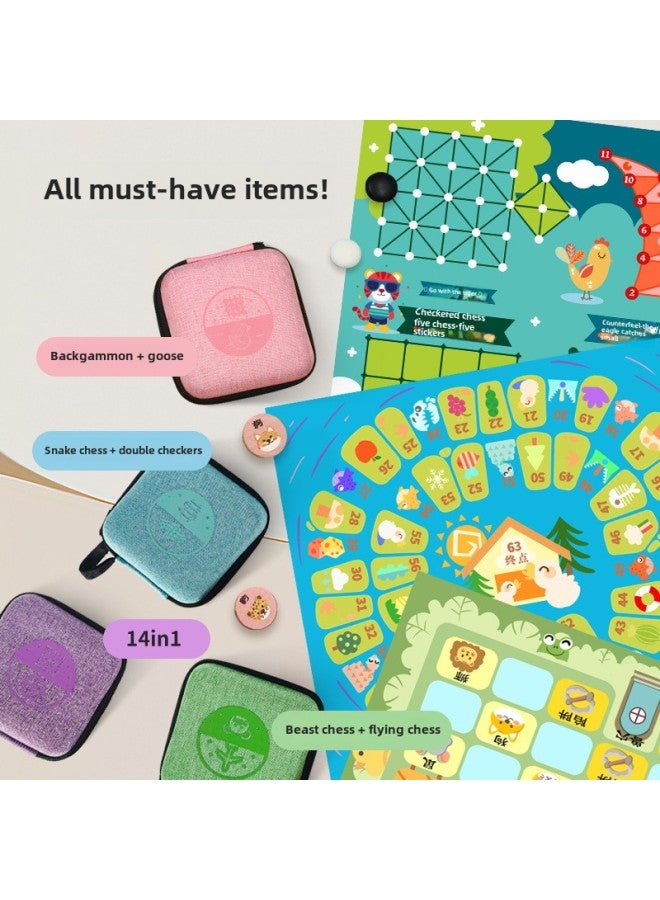 شطرنج صغير للجيب Gobang Colosseum Chess Flying Chess Goose Chess Snake Chess Double Checker 14in1 ألعاب لوحية تعليمية - اللون: 14in1 - Image 4
