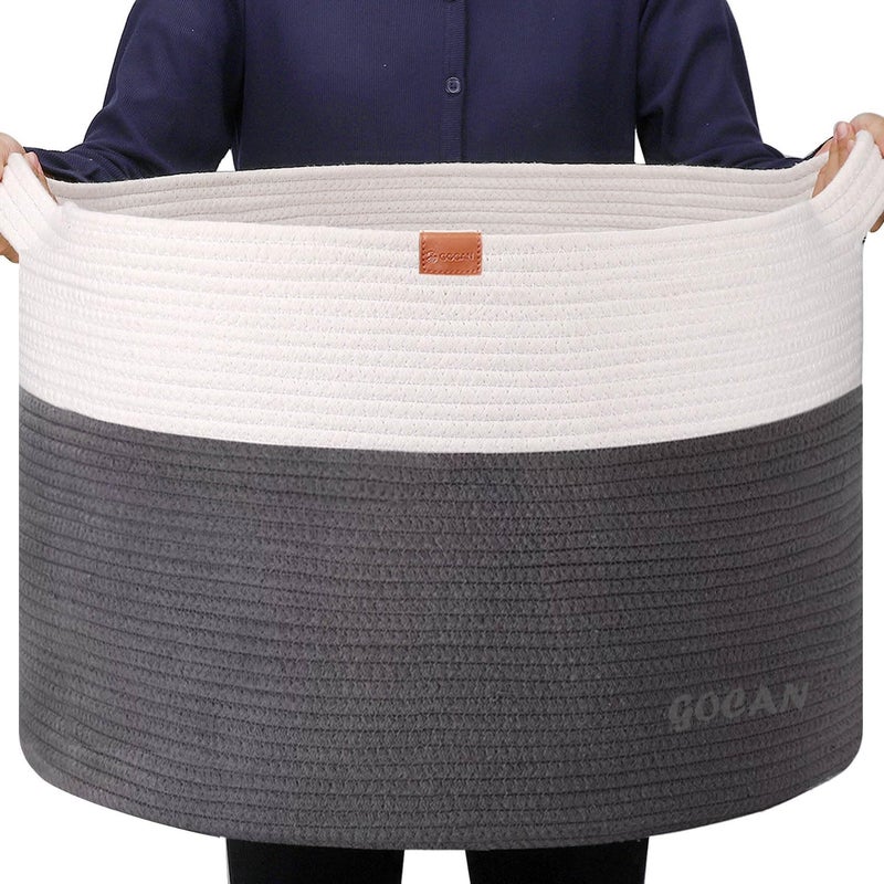 GOCAN سلة تخزين من مقاس XXXL، مقاساتها 55 × 35 سم، مزودة بمقابض، مناسبة لغرفة النوم أو الحمام. - Image 1