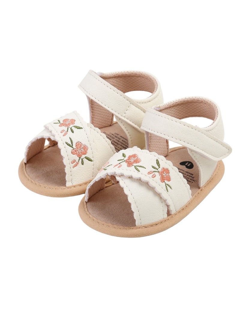 صنادل أطفال مطرزة بالزهور، صنادل للبنات، أحذية مسطحة، صنادل شاطئ للأطفال حديثي الولادة - Image 1
