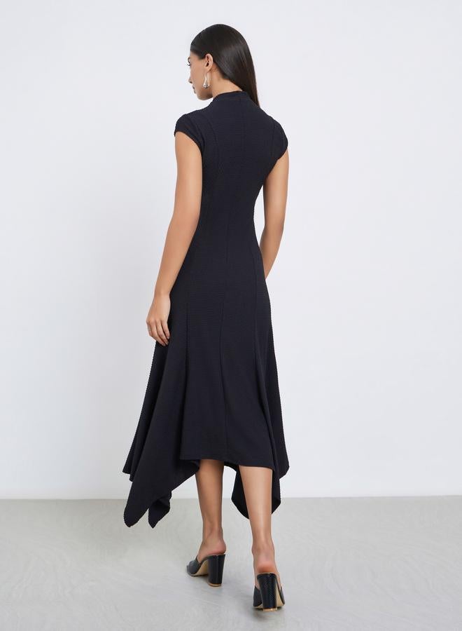 Styli Black Asymmetric Hem Cap Sleeves Maxi Dress - Image 4