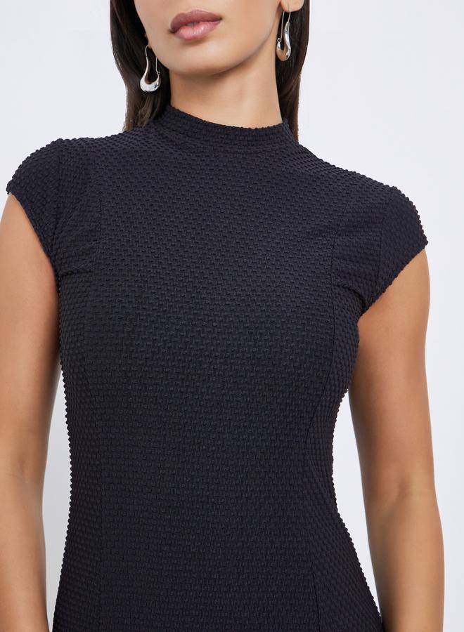 Styli Black Asymmetric Hem Cap Sleeves Maxi Dress - Image 3