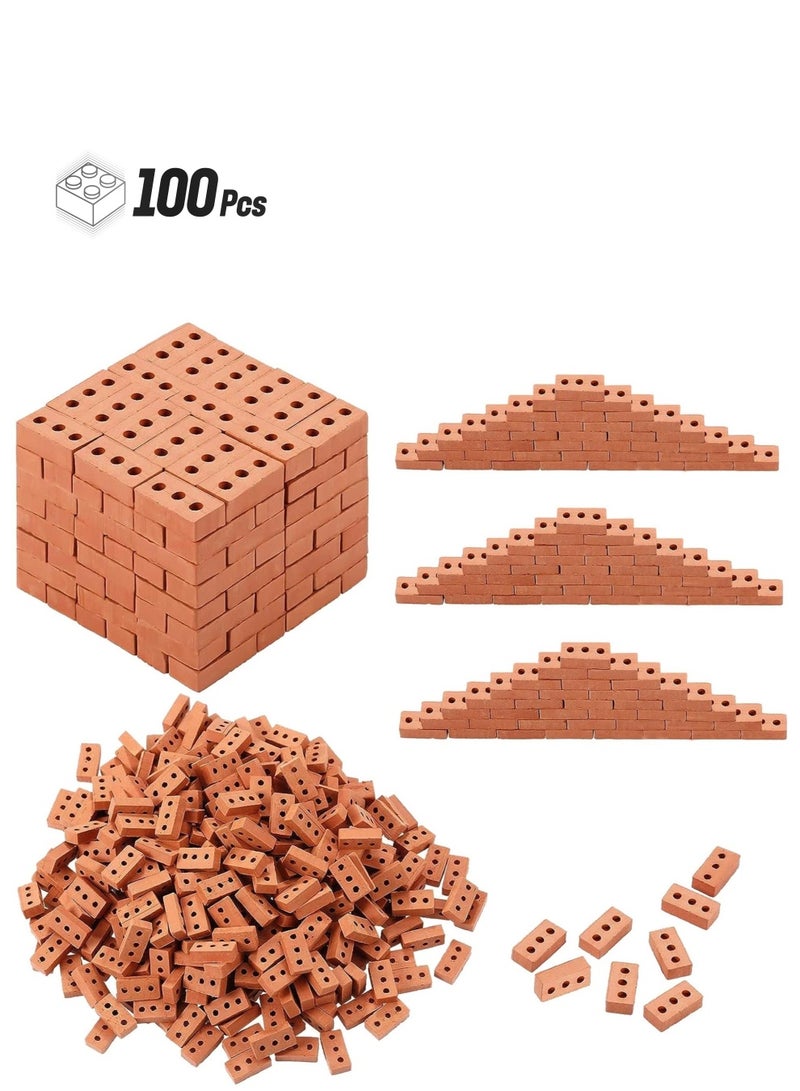 100 قطعة من الطوب المصغر، طوب صغير، مواد DIY، طوب مزيف واقعي، كتل صغيرة، مناسبة لبناء المنازل المصغرة، إكسسوارات حديقة دمى (طوب أحمر صغير بثلاث فتحات) - Image 1
