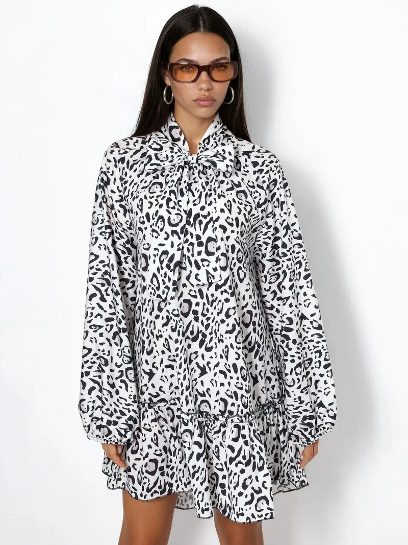 Jennyfer Leopard Print Belted Mini Dress