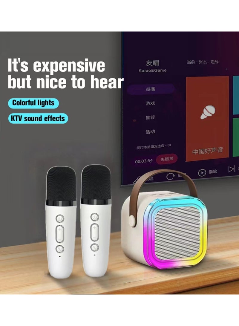 إيكو شاين Karaoke Mini Portable Bluetooth Speaker with 2 Bluetooth Wireless Microphones, Colorful Lights, Ideal Birthday, Party use (Beige, Dual Mic) - Image 3