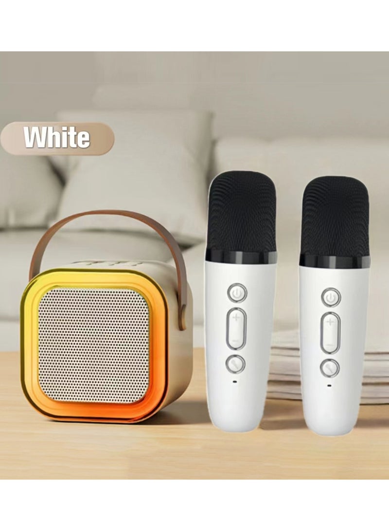 إيكو شاين Karaoke Mini Portable Bluetooth Speaker with 2 Bluetooth Wireless Microphones, Colorful Lights, Ideal Birthday, Party use (Beige, Dual Mic) - Image 2
