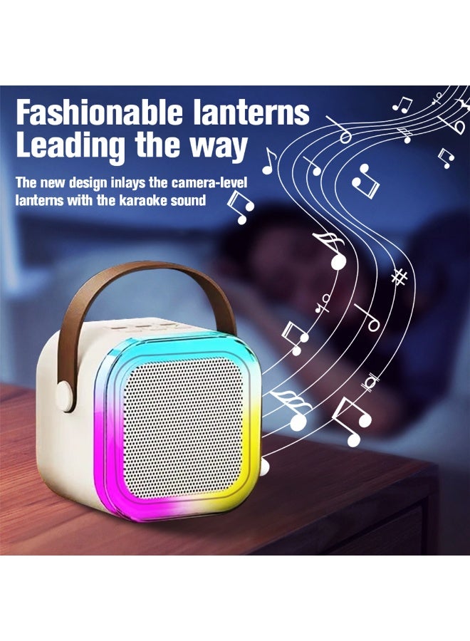 إيكو شاين Karaoke Mini Portable Bluetooth Speaker with 2 Bluetooth Wireless Microphones, Colorful Lights, Ideal Birthday, Party use (Beige, Dual Mic) - Image 4