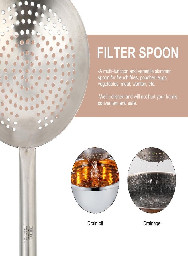 YARDWE Stainless Steel Skimmer Spoon Slotted Strainer Ladle Fine Mesh Wire Oil Filter Mandarin Colander Scoop for Kitchen Cooking (24CM) - Image 4