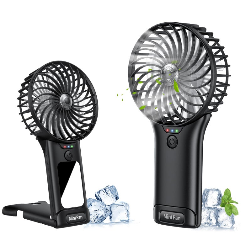 Handheld Fan USB Rechargeable Mini Portable Fan Personal Small Silent Hand Fan 4 Speeds with Mirror Battery Operated Table Desk Fan for Office Outdoor Home Travel Black
