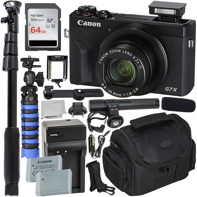 Canon SSE Canon PowerShot G7 X Mark III Digital Camera (Black) Complete YouTube Vlogging Bundle with Mic, 64GB Memory Card, Extra Battery, Charger, Tripod & Travel Case (Renewed) - Image 1