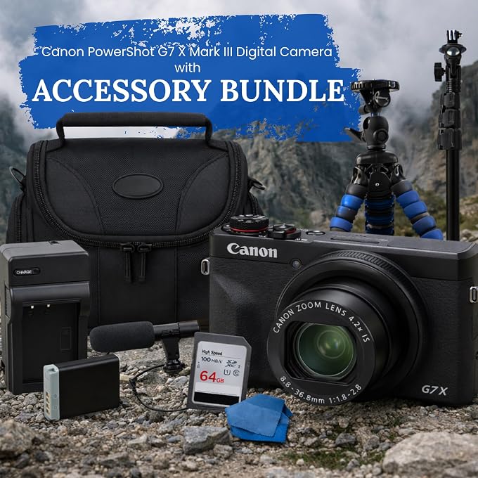 Canon SSE Canon PowerShot G7 X Mark III Digital Camera (Black) Complete YouTube Vlogging Bundle with Mic, 64GB Memory Card, Extra Battery, Charger, Tripod & Travel Case (Renewed) - Image 2