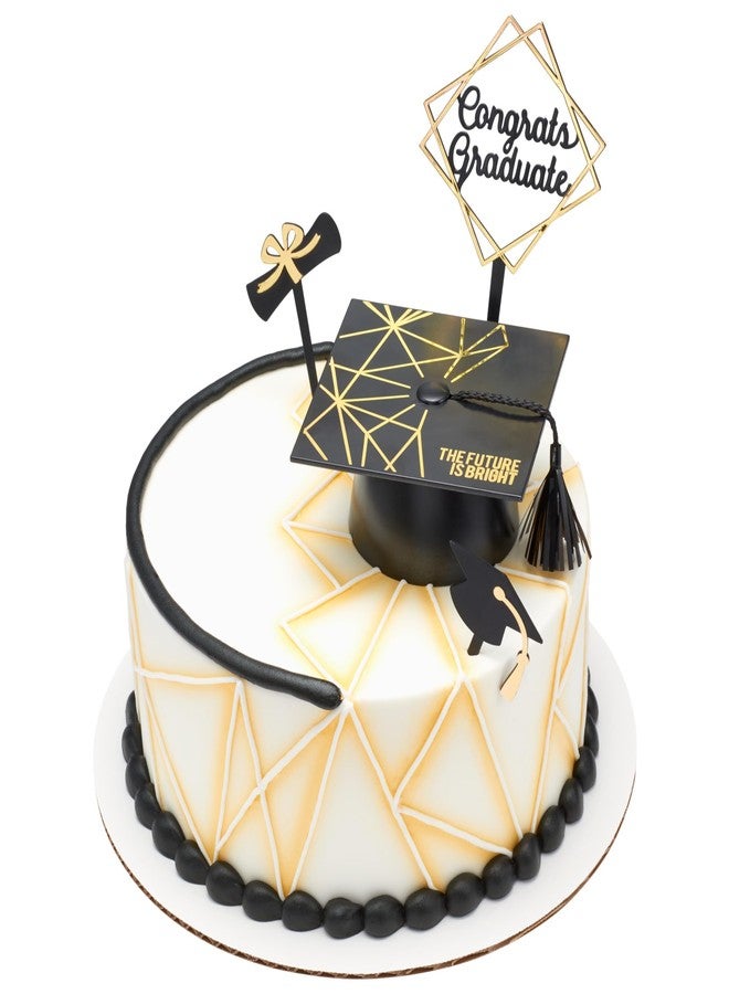 DecoPac Graduation Cake Topper Set, The Future Is Bright Decoration, Grad Cap, Diploma Pic, Graduation Hat Pic & Tall Congrats Graduate Pic - 4 Piece Set - Image 1