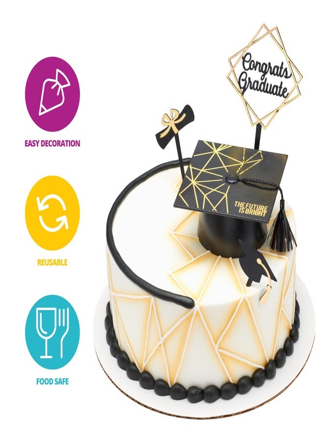 DecoPac Graduation Cake Topper Set, The Future Is Bright Decoration, Grad Cap, Diploma Pic, Graduation Hat Pic & Tall Congrats Graduate Pic - 4 Piece Set - Image 2