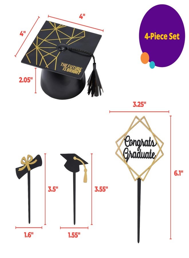 DecoPac Graduation Cake Topper Set, The Future Is Bright Decoration, Grad Cap, Diploma Pic, Graduation Hat Pic & Tall Congrats Graduate Pic - 4 Piece Set - Image 5