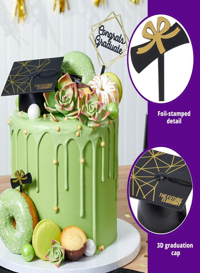 DecoPac Graduation Cake Topper Set, The Future Is Bright Decoration, Grad Cap, Diploma Pic, Graduation Hat Pic & Tall Congrats Graduate Pic - 4 Piece Set - Image 4