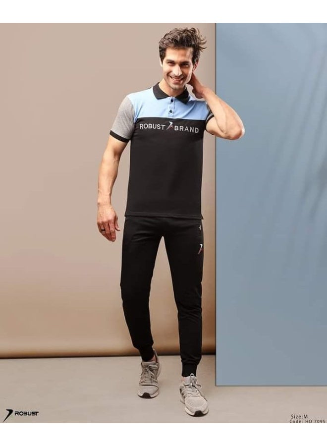 Robust Men's Summer Polo Shirt and Track Pants Pajama Set