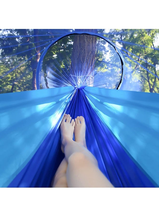 Soofam أرجوحة مع شبكة، أرجوحة تخييم مع شبكة للبعوض، أرجوحة خفيفة الوزن قابلة للفتح، أرجوحة معلقة مع أحزمة شجر، ملحقات تخييم في الهواء الطلق، حقائب الظهر، المشي لمسافات طويلة، زرقاء - Image 4