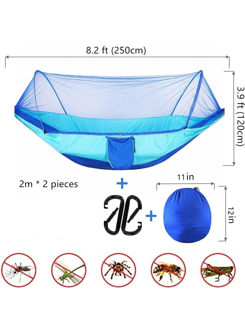 Soofam أرجوحة مع شبكة، أرجوحة تخييم مع شبكة للبعوض، أرجوحة خفيفة الوزن قابلة للفتح، أرجوحة معلقة مع أحزمة شجر، ملحقات تخييم في الهواء الطلق، حقائب الظهر، المشي لمسافات طويلة، زرقاء - Image 5
