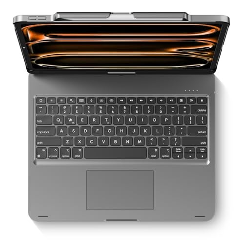 edaiser Swivel Keyboard Case for Apple 2025 iPad Air 13-inch (M3-M2), iPad Pro 13 inch M4 2024, iPad Pro 12.9-inch (6th-3rd Gen); Rotatable Cover with Pencil Holder, Trackpad, Backlit, Space Gray