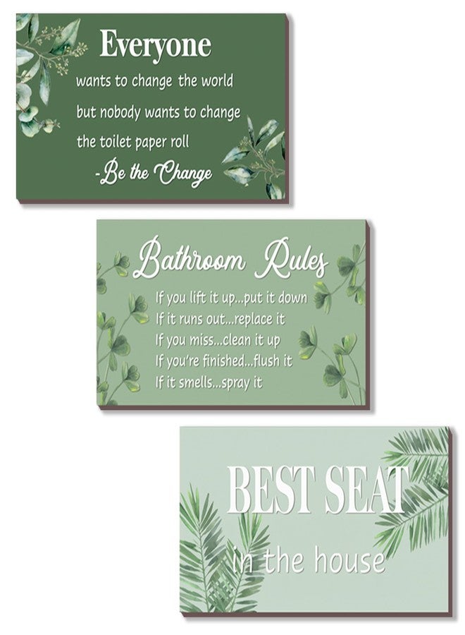DONFENTHY 3 Pcs Green Bathroom Rules Decor Sage Farmhouse Wooden Best Seat in The House Wall Art Green Toilet Bathroom Accessories(10x5") - Image 1