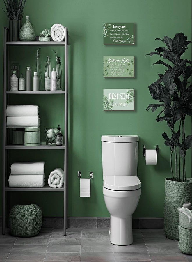 DONFENTHY 3 Pcs Green Bathroom Rules Decor Sage Farmhouse Wooden Best Seat in The House Wall Art Green Toilet Bathroom Accessories(10x5") - Image 2