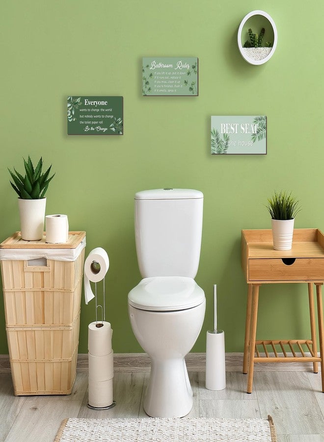 DONFENTHY 3 Pcs Green Bathroom Rules Decor Sage Farmhouse Wooden Best Seat in The House Wall Art Green Toilet Bathroom Accessories(10x5") - Image 5