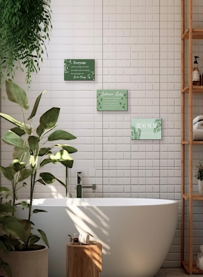 DONFENTHY 3 Pcs Green Bathroom Rules Decor Sage Farmhouse Wooden Best Seat in The House Wall Art Green Toilet Bathroom Accessories(10x5") - Image 4
