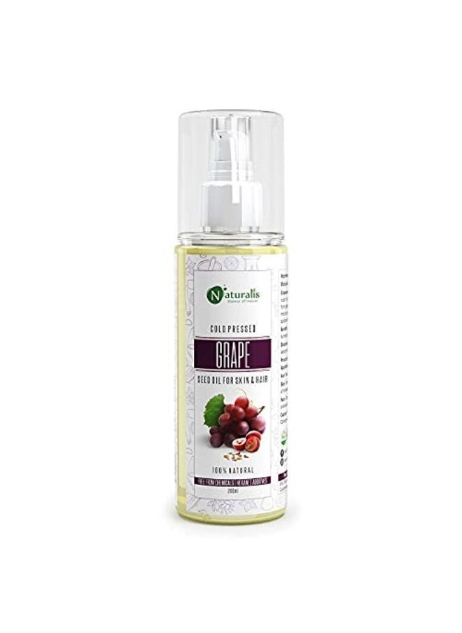 Naturalis Essence Of Nature Cold Pressed Grapeseed Carrier Oil For Hair Growth, Skin Tightening, Face Massage And Acne, 200 Ml  - Image 1