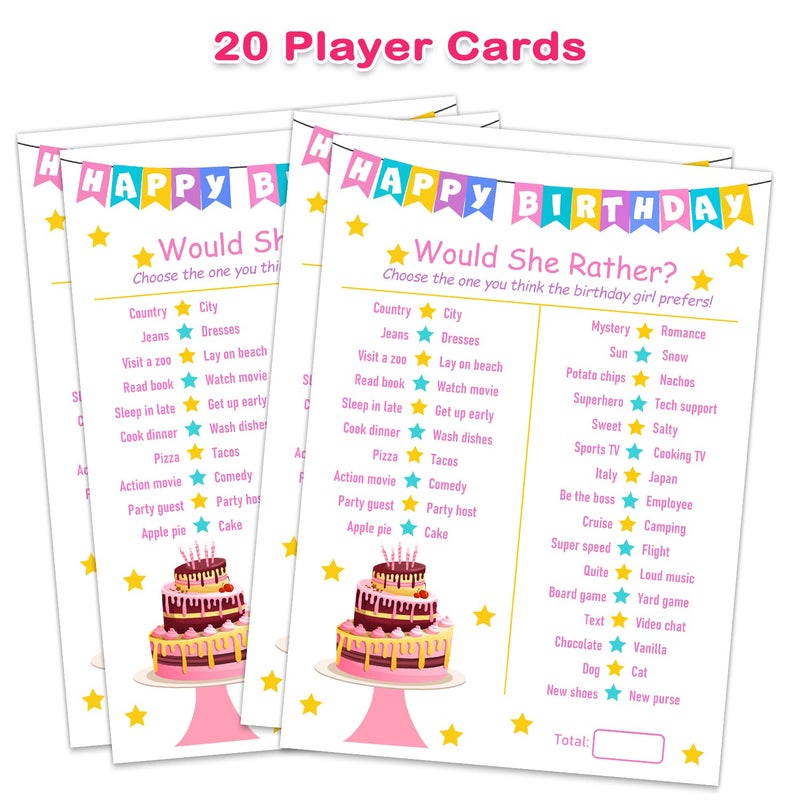 ALodr Birthday Girl Party Game - Would She Rather - 20 Game Card Set - Girl Birthday Party Activity Notebook - Image 2