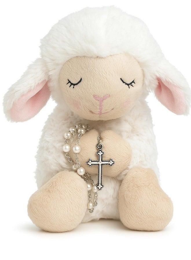 GANZ Blessed Plush Lamb with Rosary Set for First Communion, Christening, Baby Rosary Baptism Gifts for Girl, Catholic Baptism Gifts for Boys 8.5 inches - Image 1