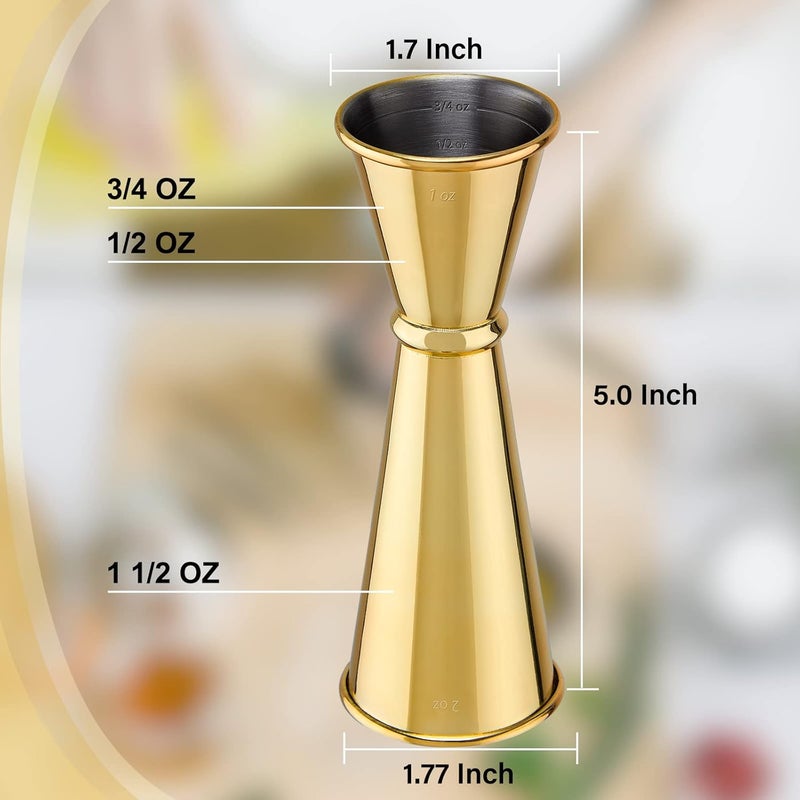 Briout Jigger for Bartending, Double Cocktail Jigger Japanese Premium 304 Food Grade Stainless Steel Jigger 2 OZ 1 OZ with Measurements Inside, Gold - Image 2