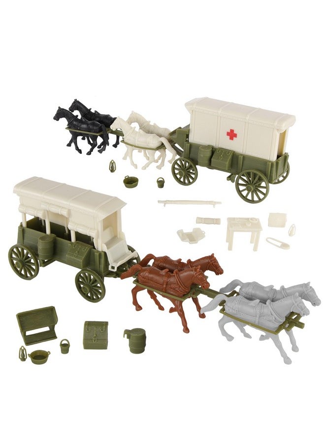BMC Toys Bmc Cts Ww1 Ambulance & Supply Wagons - Od Green Square Top Horse Cart Playset  - Image 1