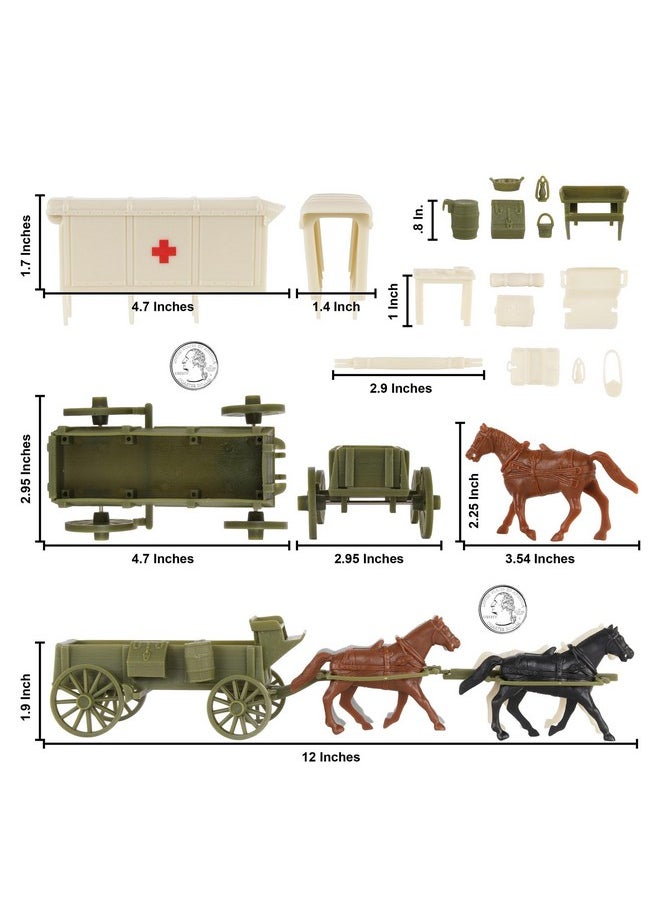 BMC Toys Bmc Cts Ww1 Ambulance & Supply Wagons - Od Green Square Top Horse Cart Playset  - Image 2