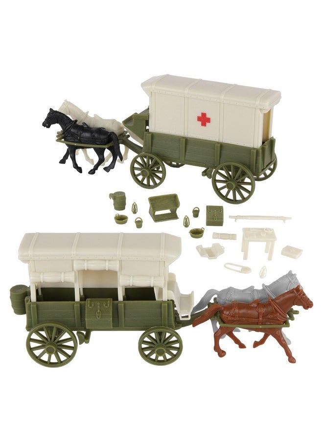 BMC Toys Bmc Cts Ww1 Ambulance & Supply Wagons - Od Green Square Top Horse Cart Playset  - Image 3