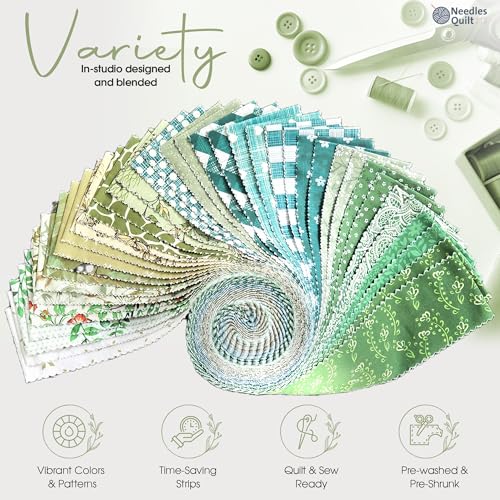 NEEDLES QUILT STUDIO Jelly Roll Fabrics for Quilting Clearance 40 Strip 2.5" x 44" | Cotton Strips Bundles – Perfect Quilting Fabric for Sewing, Precut Quilt Projects, and DIY Crafts (Summer Forest) - Image 2
